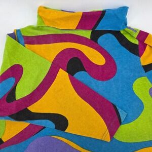 Synopsis Women Small Psychedelic Abstract Print Mock Neck Cotton Top Multicolor